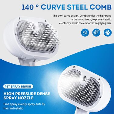 Щітка для котів Sylswx з парою, 3 в 1, для довгої та короткої шерсті, також для собак, проти статичної електрики та ковтунів, біла