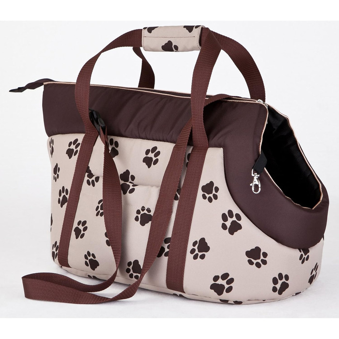 Транспортна сумка для собак та котів, переноска, сумка-переноска для тварин, 30x50 см, бежева з принтом лапок (R3)