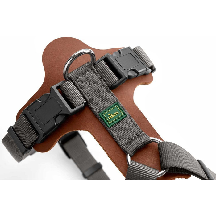 Нашийник для собак HUNTER AALBORG MIXED, колір: коньяк/сірий, шкіра/нейлон, 5-рівневе регулювання, легкий, з пластиковими пряжками, Made in Germany, розмір M