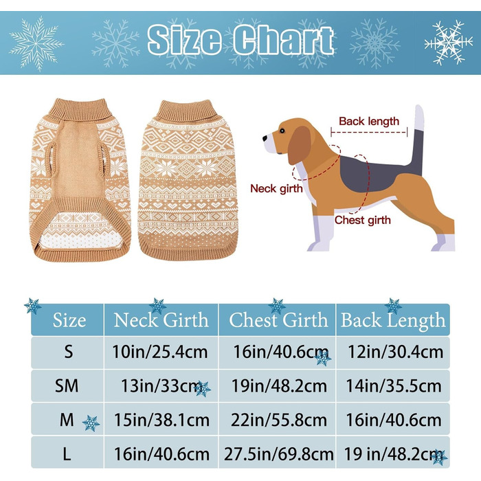 Теплий зимовий пуловер для собак та котів Bingpet з малюнком сніжинок, бежевий (M)