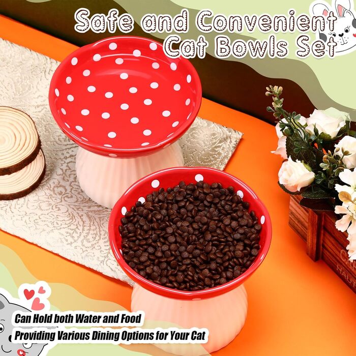 Підвищений годівниця для котів Teenyyou з кераміки, 2 шт., для котів з вусами, широка миска для їжі та води, червоний колір