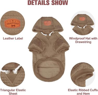 BEAUTYZOO Світшот для собак у вафельному стилі - теплий одяг на осінь та зиму для собак різних розмірів (S, M, L) - Світшот з капюшоном та кишенею для Бульдога, Пітбуля та інших порід SM (Обхват грудей: 48 см) Хакі