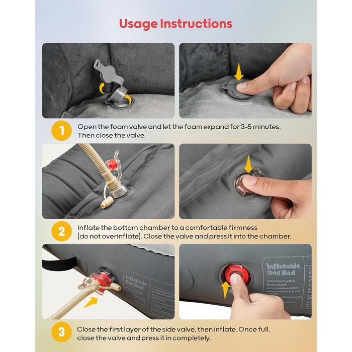 Надувне ліжко для собак QPAU з бортиками, миється, для подорожей, кемпінгу та дому, водонепроникне, з насосом та сумкою, для маленьких, середніх та великих собак (M)