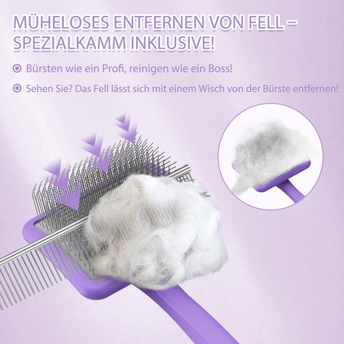 Набір щітки та гребінця Slicker для великих собак з довгою шерстю - щітка для розплутування з пінами 22 мм для Golden Retriever, Пуделя, Doodle та котів - професійний догляд за шерстю з дерев'яною ручкою та шкіряним чохлом (фіолетовий)