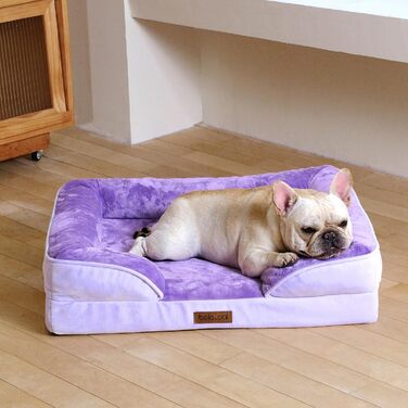 Ортопедичне ліжко для собак BELLA & PAL, 71x59 см, фіолетове. Зручне ліжко-софа для маленьких та середніх собак. Без монтажу, з ефектом пам'яті, водовідштовхувальна вставка, фланелевий знімний чохол, неслизьке дно.