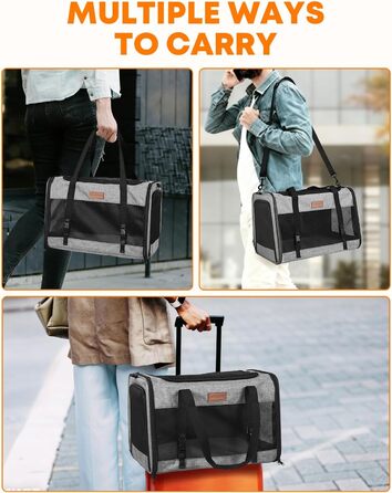 FOXFOCUS Сумка-переноска для собак з м'якими боковинами – 50,8 x 33 x 33 см, безпечний автокрісло, до 6,8 кг, верхній та бічний вхід, велика переноска для тварин з міцним сіткою (сірий)