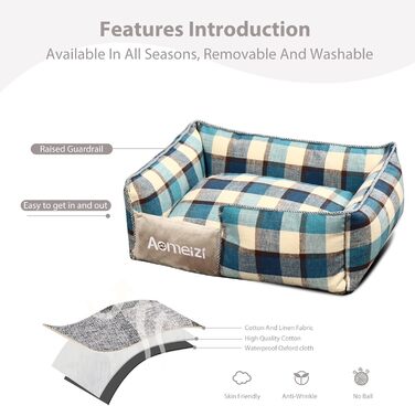 Ортопедичне ліжко для собак PETCUTE, велике, середнє, блакитне, знімний чохол, антиковзаюче дно, м'яке диван-ліжко для собак