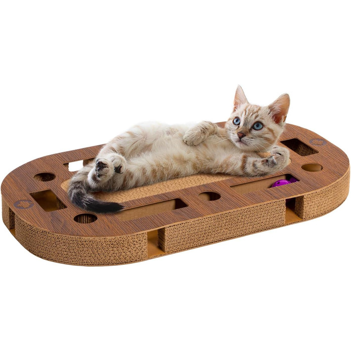 Інтерактивний ігровий майданчик для котів CanadianCat PlayPlate 65x35x5,8 см з інтегрованим картонним кігтеточкою, дерев'яний дизайн