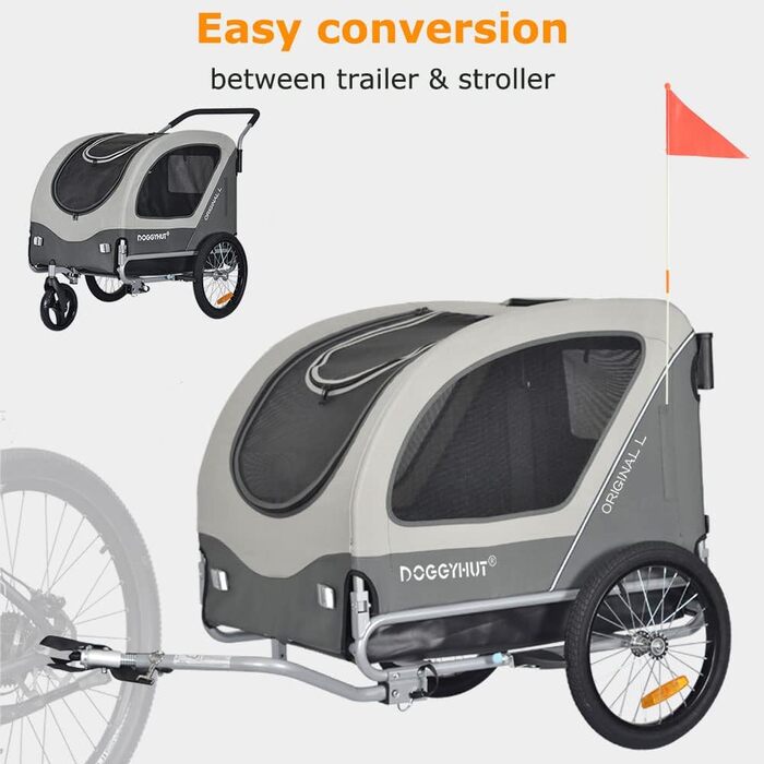 Велопричіп та візок для собак Doggyhut Original Large 2 в 1, до 35 кг, з ручним гальмом Tiggo 80405