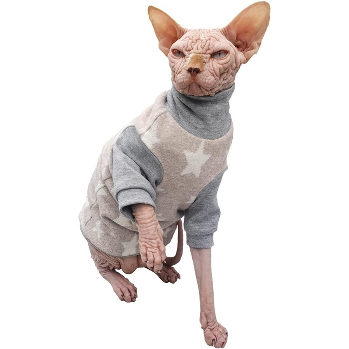 Пуловер для котів без шерсті Kotomoda зірки, теплий фліс, для Sphynx та інших голих порід (M)