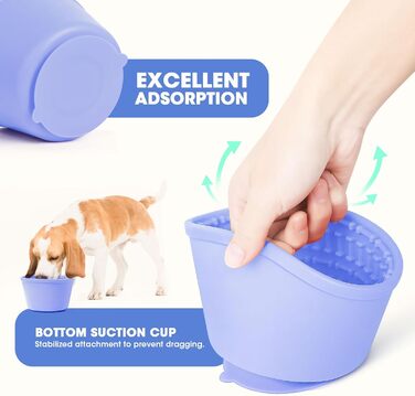 Повільна годівниця для собак, силіконовий лежак для собак, миска для їжі з лежаком, нековзна миска з присосками, миска для собак середніх та великих порід з лопаткою та щіткою, легко миється, блакитна