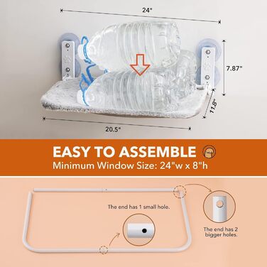 Кішка гамак для вікна MEWOOFUN 54x30 см, розкладний, до 18 кг (сірий, середній)