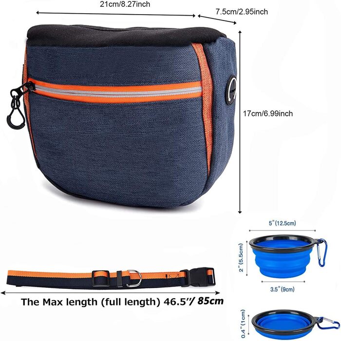 Сумка для корму для собак, сумка для ласощів, водонепроникна сумка для корму, сумка для ласощів, миска для їжі та подорожей, для тренувань собак та зберігання корму (Блакитна)