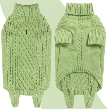 Пуловер для собак на Різдво - теплий собачий светр, маленькі породи, водолазка з отвором для повідка, різдвяний пуловер для чихуахуа, рейнхаунд, котів (S) S(Обхват грудей 40см, довжина спини 28см) (3XL(Обхват грудей 80см, довжина спини 60см), Трава, Зелен
