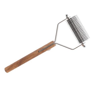 Щітка для вичісування шерсті з вузлами з подвійною щетиною та дерев'яною ручкою. Ідеальна для собак, котів та цуценят. Безпечна, з округлими краями.