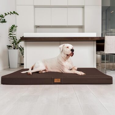 Ортопедичний матрац для собак Tierlando® Oscar Easy CLEAN з екошкіри та віскоеластичної піни, 120x90 см, колір: коричневий | Антипрослизьке покриття