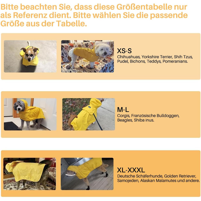 Водонепроникний дощовик для собак Eyein, жовтий, XS - теплий, з капюшоном та світловідбиваючими смугами