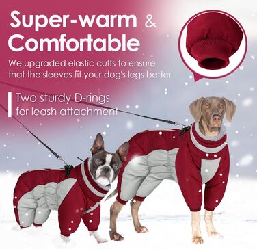 Зимовий комбінезон для собак AOFITEE - теплий водонепроникний зимовий одяг для великих собак з ніжками, підходить для Французького бульдога, колір: бордовий
