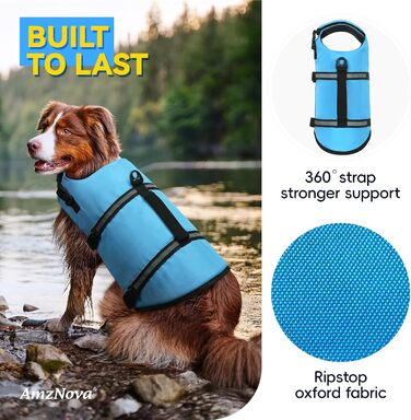 Світловідбиваюча рятувальна жилетка для собак AMZNOVA Rip Stop, XL, блакитна (обхват грудей 53-69 см)
