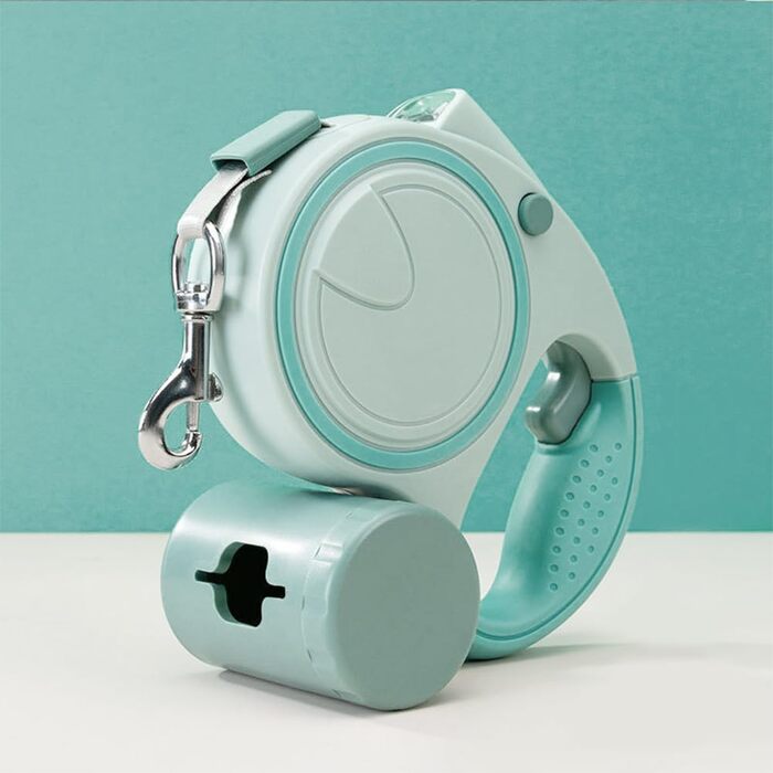 Висувна собача повідка з LED, зручний руків'я, тримач для відходів, для собак до 25 кг, зелена