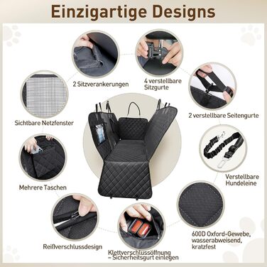 Накидка для собак у машину Gimars, 157x137 см, чорна, водовідштовхувальна, з віконцем