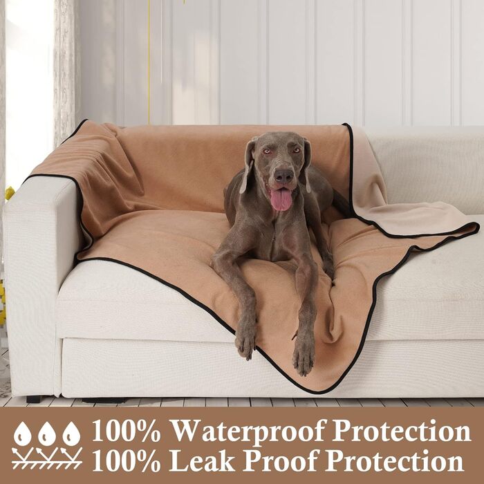 Водонепроникний коврик для собак PETTOM 152x127 см, м'який коврик для великих та маленьких собак, захисний коврик для дивана, ліжка, автокрісла, меблів - прання до 30°C (L, пісочний)