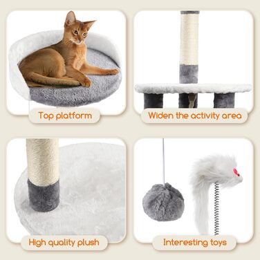 Котячий дряпак Nobleza 118,5 см, 3 платформи, 1 будиночок, помпон, іграшка, сірий