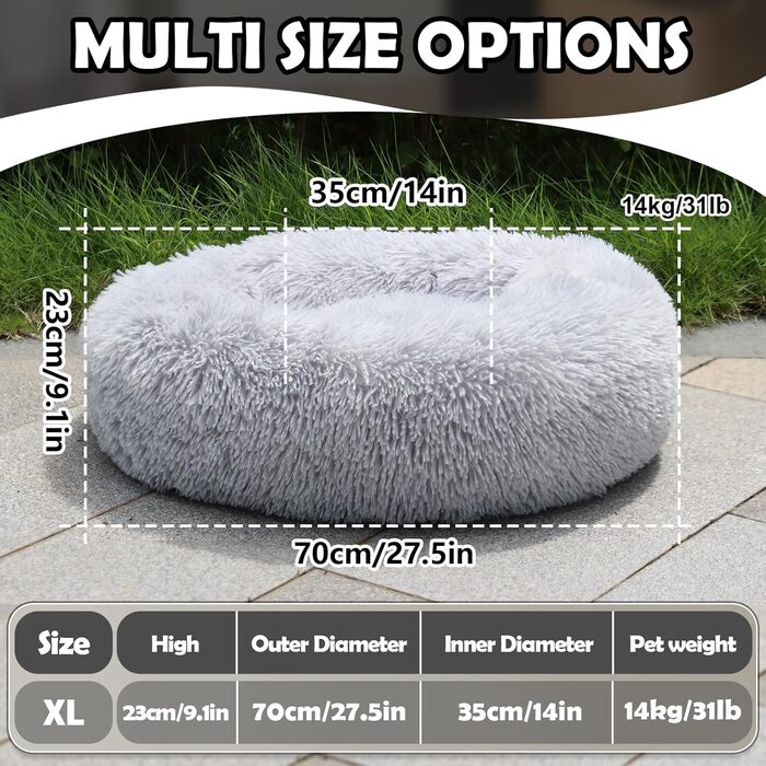 Кругле ліжко для собак та котів середнього та великого розміру, 70x70 см, сіре, MDDK