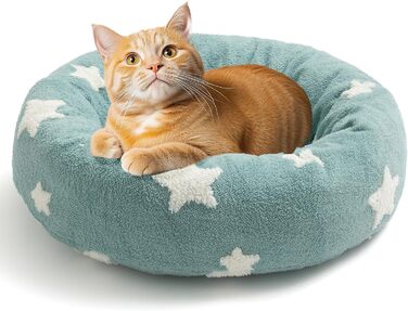 Ліжко для домашніх тварин Mora Pets, кругле флісове антистресове ліжко-бублик для собак і котів, знімний та праний чохол, синє