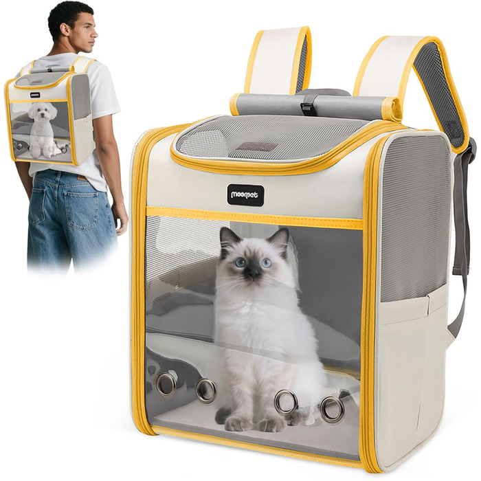 Рюкзак для кота великого розміру ALLSOPETS, складний рюкзак для собак та котів, дихаюча переноска для тварин для подорожей, прогулянок та походів (димно-зелений, лимонно-жовтий)
