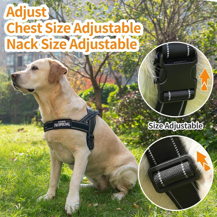 Шлейка для собак Eeyfarog No Pull без ривка, для малих та середніх порід, чорна, регульована, світловідбиваюча (M, обхват грудей 53–70 см)