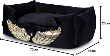NELKE Розкішне ліжко для собак Glamour-стиль. Чорне ліжко-софа з золотими крилами для маленьких та середніх собак. Знімний, washable (можливість прання)