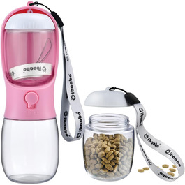 Водяна пляшка для собак Cibaabo з контейнером для їжі, подорожний набір для цуценят, портативний диспенсер для домашніх тварин, необхідне для прогулянок та походів, 300 мл, рожевий #04