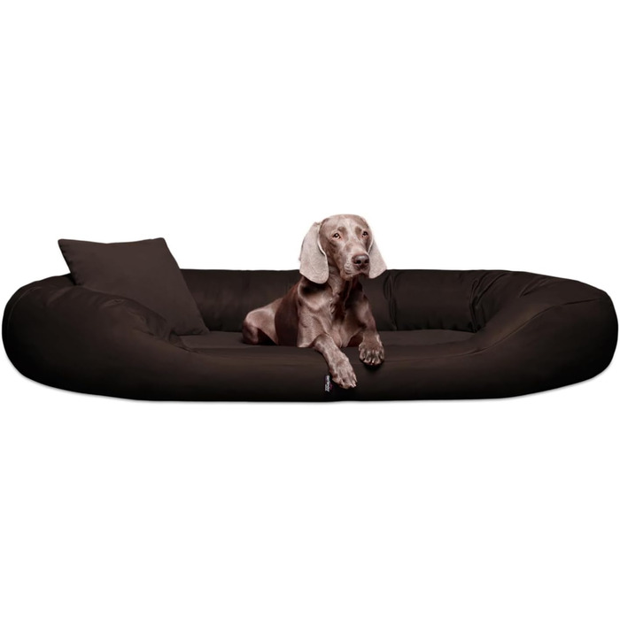 Ортопедичне ліжко для собак Tierlando® Sammy VIP з віскоеластичним матрацом та високим бортиком з штучної шкіри (замша) для суглобів та максимального комфорту, 100x85 см, Колір: Коричневий