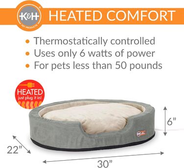 Обігріте ліжко для тварин K&H Thermo-Snuggly Sleeper, велике, 78,9x61x12,7 см, шавлія/світло-коричневе