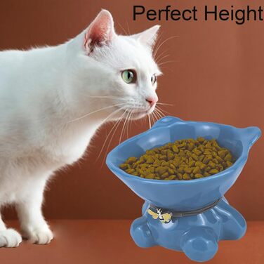 Підвищений годівниця для котів Busnos: керамічна миска для їжі та води, 14x13x11 см, синього кольору