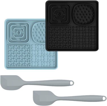 Преміум килимок для ласощів для собак Bibykivn Schleckmatte з присоскою для купання, догляду та тренувань. Антистрес килимок для собак та котів, миски, поїлки та аксесуари (Синій+Чорний, Квадрат 3)