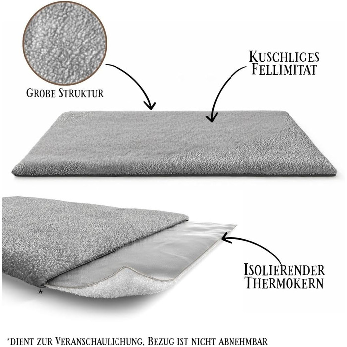 Килимок для собак Knuffelwuff Melbourne самонагріваючийся, 100x70 см, сірий. З ізолюючим шаром повітря, активне нагрівання при вологості, імітація овечої шкури, легко чиститься, форма стабільна.