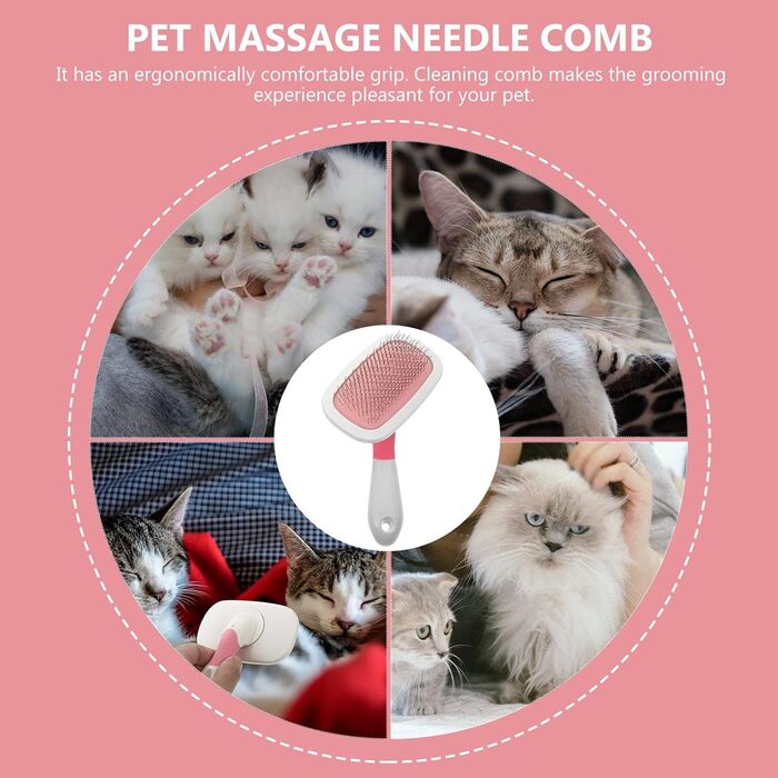 Масажна щітка для тварин ULTECHNOVO 3 шт. для котів та собак з довгим хутром, рожева. Ефективне видалення шерсті та розплутування