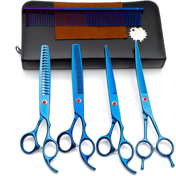 Набір для грумінгу собак та котів, професійний 5-в-1, з витончувальним ножем, вигнутими та прямими ножицями, гребінцем, нержавіюча сталь 440C