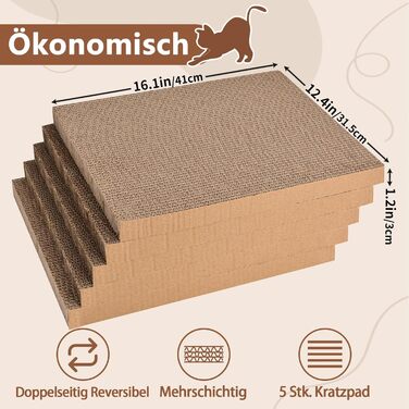 Котячий когтетоп LIFLIX з коробкою, 7 шт. когтешмат з картону, міцні котячі меблі, 42×32×15 см, великий (5 шт. когтешматів з коробкою)