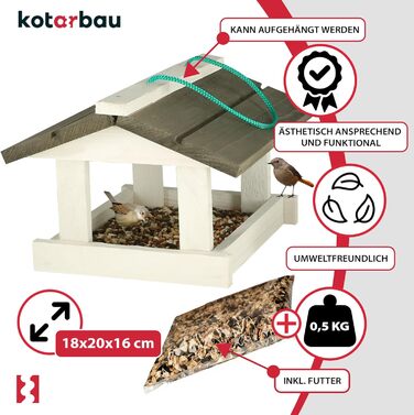 Дерев'яний годівничка для птахів KOTARBAU® з безкоштовним кормом 0,5 кг