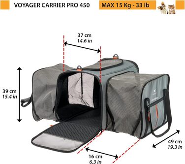 Переноска для собак та котів Ferplast Voyager PRO, сіра, 49x37x39 см, до 15 кг