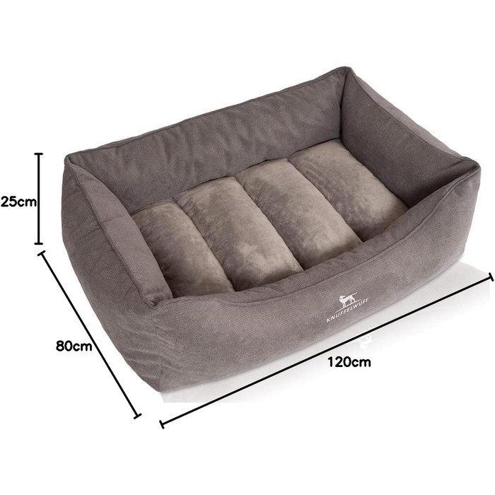 Ортопедичне собаче ліжко Knuffelwuff Baltimore 120x80 см сірого кольору - з двостороннім килимком-книжкою, знімний та пральний чохол, для собак великих, середніх та малих порід