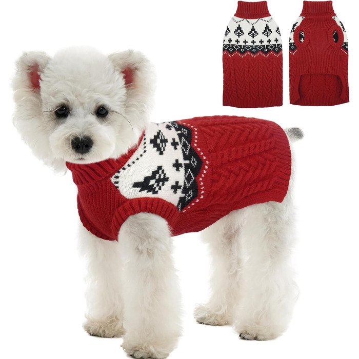 Теплий зимовий светр для собак Kuoser, червоний, розмір S. Зимовий одяг для маленьких собак, м'який та зручний.