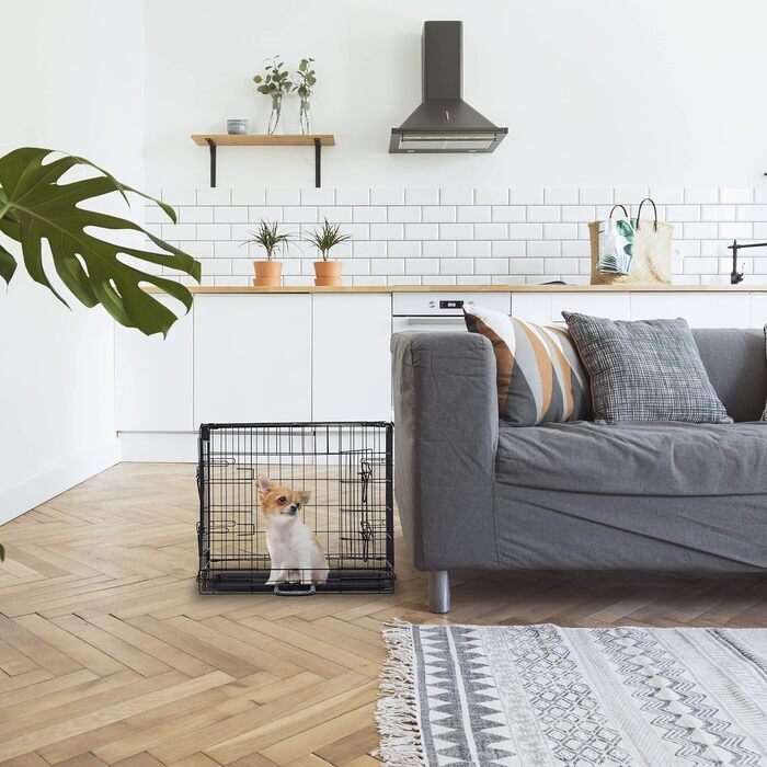 Клітка для собак Relaxdays, для дому та авто, HBT: 87 x 122 x 80 см, складана, з піддоном, 2 двері, ручка, сталь, чорна (розміри внутрішні: 46 x 62 x 51 см)