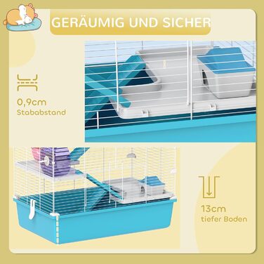 Клітка для хом'яків PawHut 6 поверхів, 58 x 36 x 81 см, блакитна