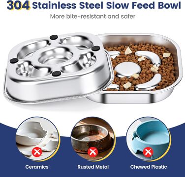 PETTOM Миска для собак протиковтання, нержавіюча сталь, Ø21 см, велика, повільне годування (23*23*4,5 см)