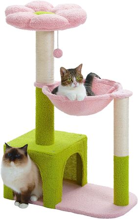 Котячий комплекс MUTTROS 88,9 см з металевим каркасом, гамаком та когтеточкою, рожевий, для маленьких домашніх котів