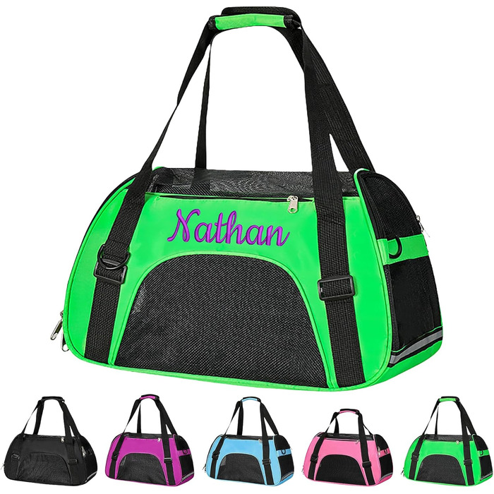 Персоналізована переноска для кота/собаки з вишивкою імені, складана переноска для собак/котів (зелена)